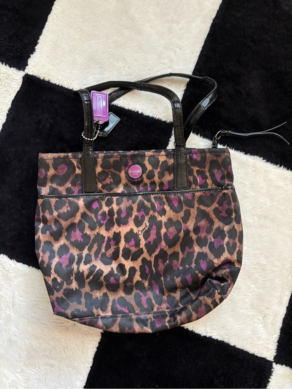 Coach ocelot Print Tote Bag in Brown and Purple